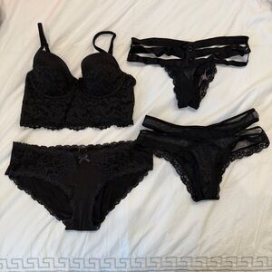 VS Elegant Black Lace Lingerie Set